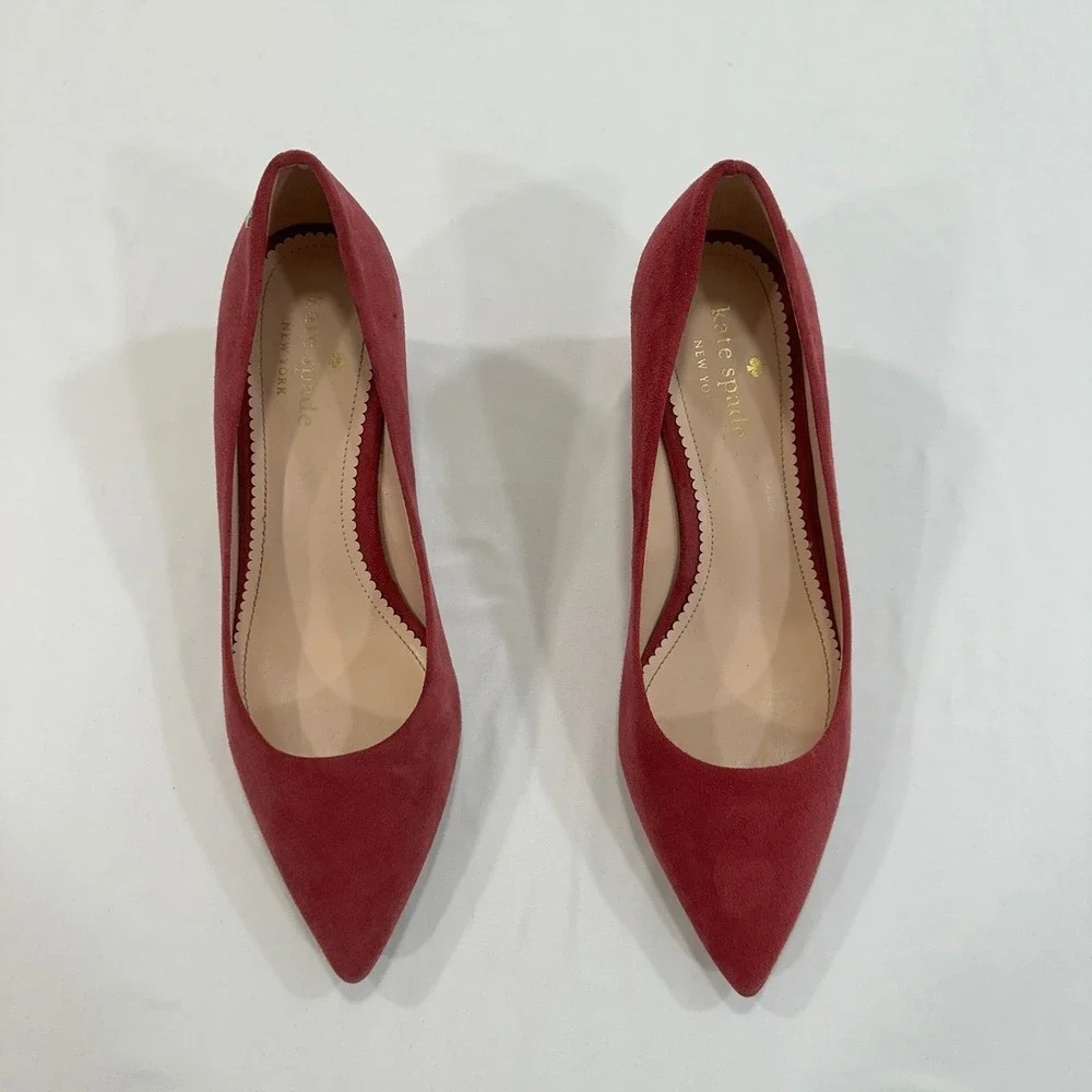 Kate Spade Moulin Pumps Womens 8.5B Pink Suede Block Heel | Classic Professional